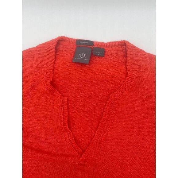 AX Armani Exchange Linen Top V Neck Long Sleeves Collared Sz S Orange - Picture 9 of 12